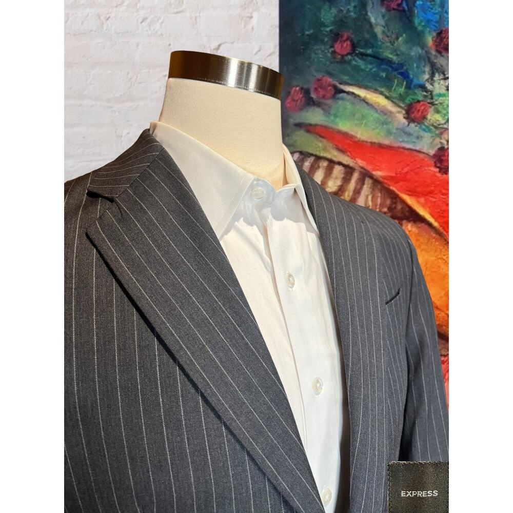 Express 40R Mens Charcoal Gray Pinstripe Super 100s Blazer Sport Suit Jacket - Picture 4 of 14